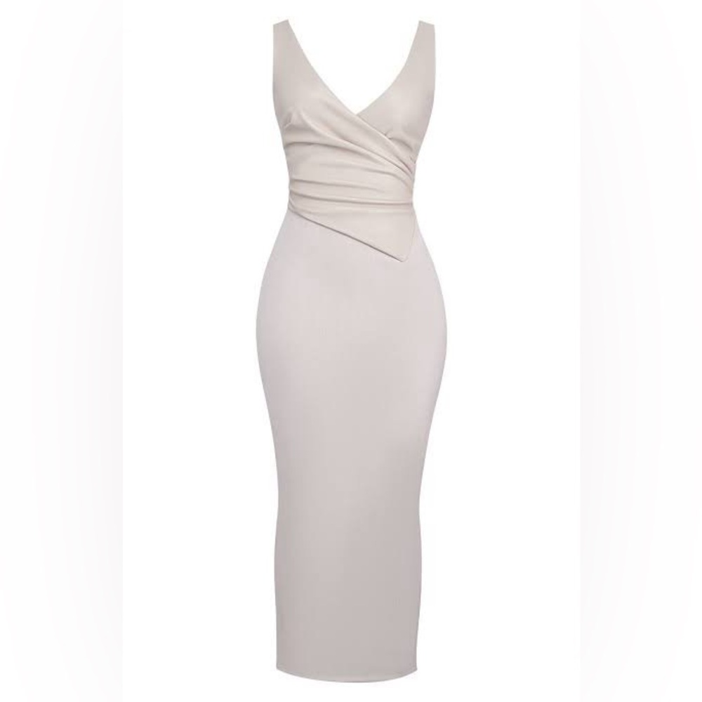 House of CB Laria Ecru Vegan Leather Maxi Dress